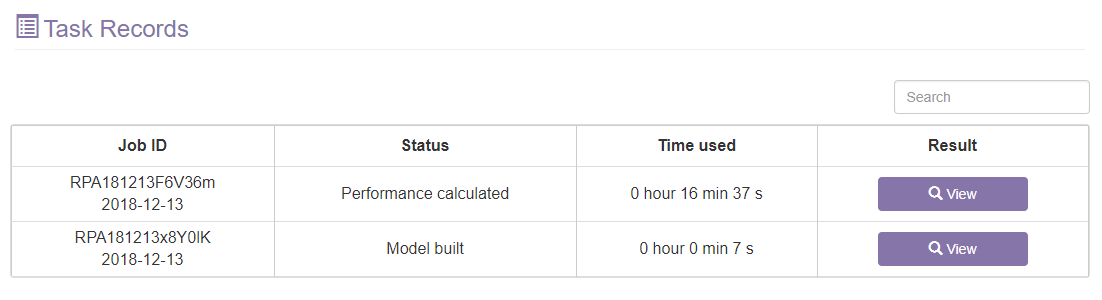 The task records section